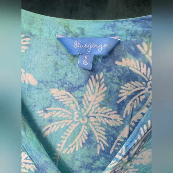 Tropical Palm Print Blouse - Green - Picture 4 of 13